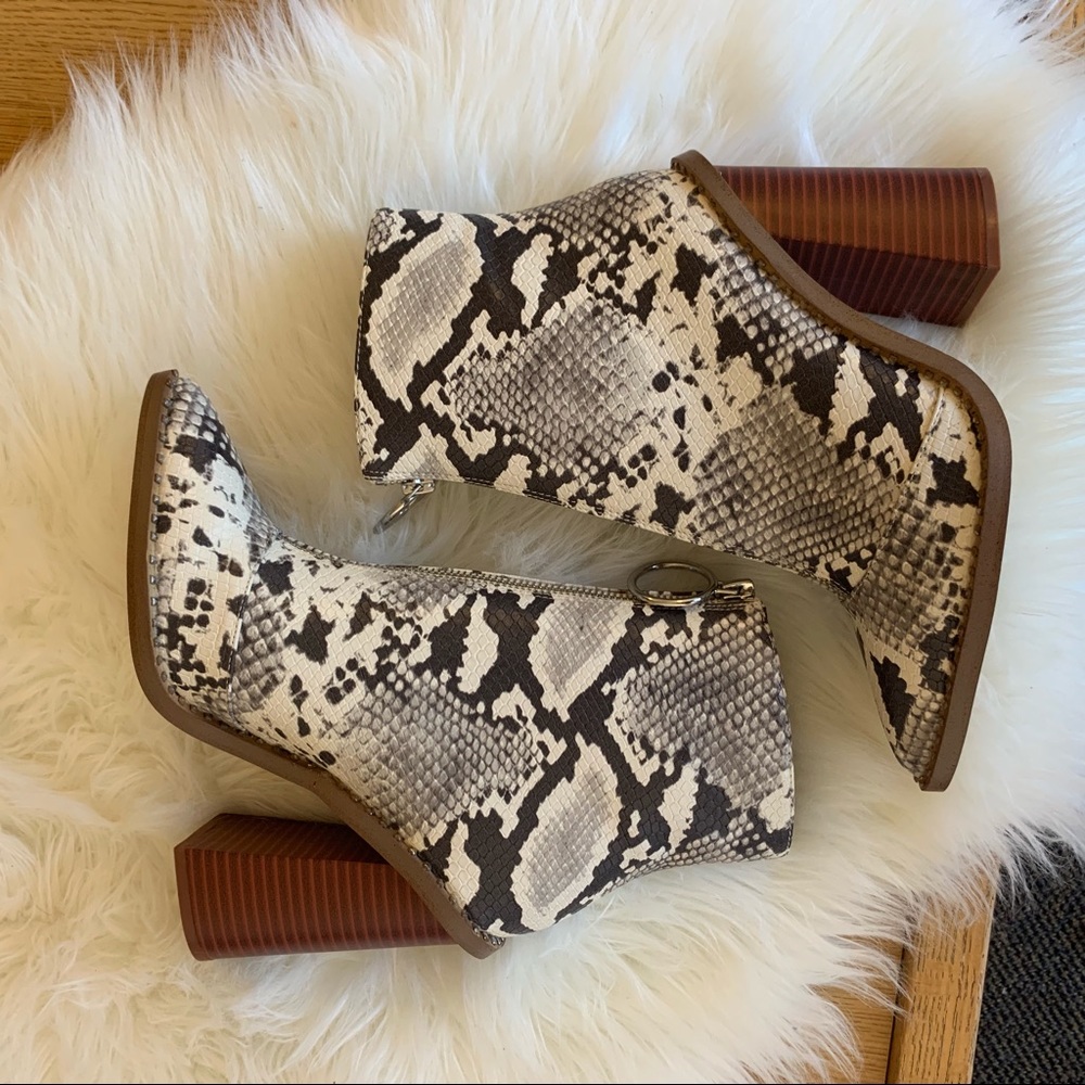 Grey Snakeskin Zip Up Chunky Booties